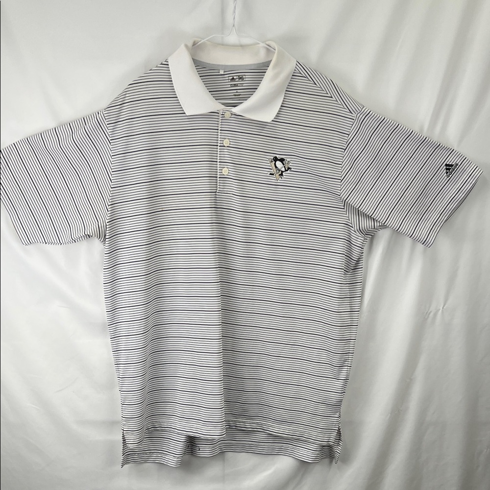 Adidas - Men’s Golf Shirt - XL - Penguins - White with Black Striping